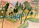 Garten mit Akazien, 1924,
Aquarell und schwarze Tusche über Bleistift Garten mit Akazien