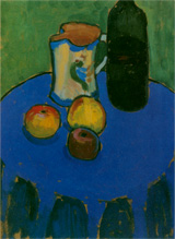 Äpfel auf Blau 1908/09,
Öl auf Malpappe Äpfel auf Blau 1908/09